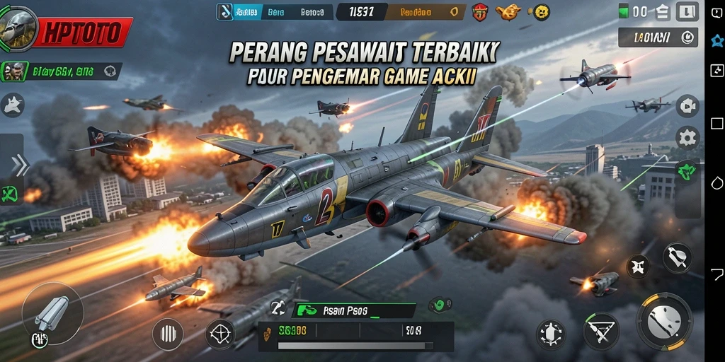 Antarmuka permainan HPTOTO dengan pesawat yang terbang di langit.