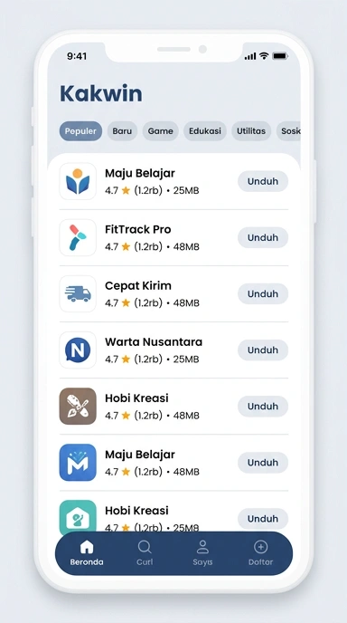 Temukan Aplikasi Populer & Kanal Uji di Kakwin